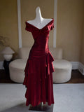 Vintage 1960s Mermaid Off The Shoulder Burgundy Prom Dresses Inspiration Long Party Retro Evening Dress 20th Birthday Outfits HZ0311