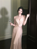Modest A Line Halter Pink Satin Backless Prom Dresses Wedding Guest Dress 20th Birthday Outfits HZ0311