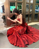 Modest Mermaid Spaghetti Straps Burgundy Wine Red Long Prom Dresses High School Teens Graduation Dance Dress 20th Birthday Outfits HZ0311