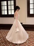 Sexy A line Spaghetti Straps Ivory Satin Long Prom Dresses Wedding Guest Dress 20th Birthday Outfits HZ0311