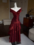 Vintage 1960s Mermaid Off The Shoulder Burgundy Prom Dresses Inspiration Long Party Retro Evening Dress 20th Birthday Outfits HZ0311