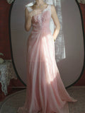 Vintage 1960s Mermaid V Neck Pink With Ruffles Lace Prom Dresses Inspiration Long Party Evening Dress 18th Birthday Outfits HZ0311