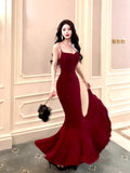 Modest Mermaid Spaghetti Straps Burgundy Long Prom Dresses Wedding Guest Dress 20th Birthday Outfits HZ0311