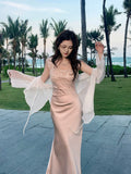 Elegant Mermaid Square Neck Satin Pink Ankle Length Prom Dresses 16th Nigh Party Birthday Outfits HZ0311