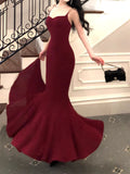Modest Mermaid Spaghetti Straps Burgundy Long Prom Dresses Wedding Guest Dress 20th Birthday Outfits HZ0311