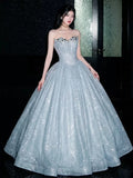 Sparkly Ball Gown 2026 Strapless Blue Sequins Prom Dresses Inspiration Long Party Night Evening Gowns 19th Birthday Outfits HZ0311