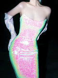 Sparkly Mermaid Evening Dress Strapless Sequins Prom Dress Long Party Dress 21st Birthday Outfits HZ0311