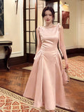Simple A Line Scoop Neck Pink Satin Ankle Length Prom Dresses 17th Nigh Party Birthday Outfits HZ0311