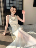 Elegant Mermaid Cowl Neck Satin Ankle Length Satin Prom Dresses Long 16th Nigh Party Birthday Outfits HZ0311