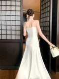 Elegant A line Spaghetti Straps Ivory With Pleated Sleeveless Long Prom Dresses 16th Nigh Party Birthday Outfits HZ0311