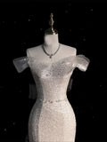 Sparkly Wedding Dresses Mermaid Off The Shoulder White Sequins Brides Dress For Brides Fitted Bridal Gown HZ0311