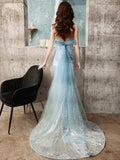 Modest Mermaid Strapless Blue Sequins Prom Dresses Inspiration Long Party Night Evening Dress 20th Birthday Outfits HZ0311
