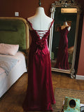 Vintage 1950s Mermaid V Neck Burgundy Prom Dresses Inspiration Long Party Evening Dress 18th Birthday Outfits HZ0311