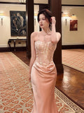 Modest Mermaid Spaghetti Straps Pink Ruffles Long Prom Dresses Wedding Guest Dress 20th Birthday Outfits HZ0311