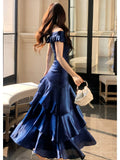 Elegant Mermaid Off The Shoulder Navy Blue Long Prom Dresses 16th Nigh Party Birthday Outfits HZ0311