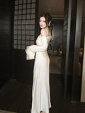 Elegant Mermaid Off The Shoulder White Silky Satin Ankle Length Prom Dresses 16th Nigh Party Birthday Outfits HZ0311