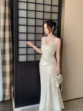 Elegant Mermaid Spaghetti Straps Lace Chiffon Ankle Length Prom Dresses 16th Nigh Party Birthday Outfits HZ0311