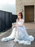 Modest A line Halter Light Sky Blue Chiffon Floor Length Prom Dresses 16th Nigh Party Birthday Outfits HZ0311