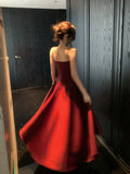 Modest A line Spaghetti Straps Burgundy Satin Prom Dresses Wedding Guest Dress 20th Party Birthday Outfits HZ0311