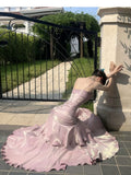 Modest Mermaid Spaghetti Straps Pink Long Prom Dresses High School Teens Senior Graduation Dance Party Dress Outfits HZ0311