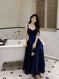 Elegant A Line Spaghetti Strap Royal Blue Ankle Length Pleated Prom Dress Aesthetic Graduation Birthday Outfits HZ0311