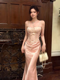 Modest Mermaid Spaghetti Straps Pink Ruffles Long Prom Dresses Wedding Guest Dress 20th Birthday Outfits HZ0311