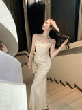 Modest Mermaid Spaghetti Straps Satin Ivory Prom Dresses Wedding Guest Gown 18th Nigh Party Birthday Outfits HZ0311