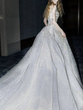 Luxurious Wedding Dresses Mermaid Scoop Neck With Cape Silver Gray Sequins Brides Dress For Brides Fitted Bridal Gowns HZ0311