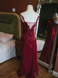 Vintage 1950s Mermaid V Neck Burgundy Prom Dresses Inspiration Long Party Evening Dress 18th Birthday Outfits HZ0311