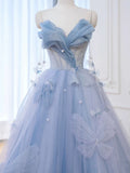 Elegant Ball Gown Sweetheart Blue Tulle Long Prom Dresses Formal Party Dress Prom Gown HZ0311