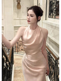 Elegant Mermaid Halter Pink Ankle Length Prom Dresses 17th Nigh Party Birthday Outfits HZ0311