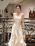 Modest Mermaid Spaghetti Straps White Ruffles Long Prom Dresses Wedding Guest Dress 20th Birthday Outfits HZ0311