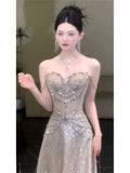 Sparkly A Line Strapless Sequins Prom Dresses Inspiration Long Party Night Gowns 19th Birthday Outfits HZ0311