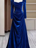 Unique Sheath Royal Blue Long Sleeves Prom Dresses Inspiration Party Night Gowns 20th Birthday Outfits HZ0311