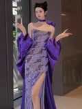 Sparkly Mermaid Strapless Purple Sequins Prom Dresses Inspiration Long Party Night Gowns 20th Birthday Outfits HZ0311