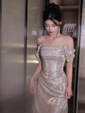 Princess Mermaid Off The Shoulder Sequins Prom Dresses Inspiration Long Party Night Gowns 20th Birthday Outfits HZ0311