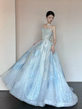 Unique Ball Gown Strapless Blue Prom Dresses Inspiration Long Party Night Gowns 20th Birthday Outfits HZ0311