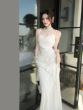 Modest Mermaid Spaghetti Straps Sequins Ivory Prom Dresses Wedding Guest Gown 16th Nigh Party Birthday Outfits HZ0311