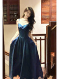 Elegant A Line Spaghetti Strap Royal Blue Ankle Length Pleated Prom Dress Aesthetic Graduation Birthday Outfits HZ0311