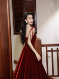 Modest A Line Spaghetti Straps Burgundy Long Prom Dresses Wedding Guest Dress 20th Birthday Outfits HZ0311