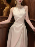 Sexy A Line Jewel Neck White Satin Ankle Length Prom Dresses Wedding Guest Dress 22th Birthday Outfits HZ0311