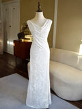 Vintage 1950s A Line Cowl Neck White Floral Lace Prom Dresses Inspiration Long Party Evening Dress 18th Birthday Outfits HZ0311