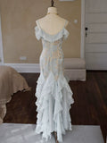 Vintage 1960s Mermaid Spaghetti Straps Light Sky Blue Chiffon Prom Dresses Inspiration Long Party Dress 18th Birthday Outfits HZ0311