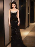 Glamour Mermaid Spaghetti Straps Burgundy Sequin Long Prom Dresses Party Dress 20th Birthday Outfits Prom Gowns HZ0311