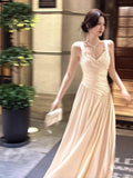 Modest A line Straps Ivory Satin Long Evening Dresses Wedding Guest Dress 20th Birthday Outfits HZ0311