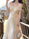 Elegant A Line Spaghetti Straps Champagne Chiffon Sleeveless Long Prom Dresses 18th Birthday Outfits HZ0311