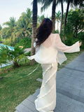 Sexy Mermaid Spaghetti Straps White Chiffon Prom Dresses Wedding Guest Dress 20th Birthday Outfits HZ0311