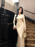 Sexy Mermaid V Neck White Satin Ankle Length Prom Dresses Wedding Guest Dress 22th Birthday Outfits HZ0311
