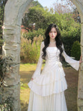 Modest Mermaid Square Neck Ivory Satin Long Sleeves Prom Dresses Wedding Guest Dress 16th Birthday Outfits HZ0311