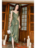 Modest Mermaid Spaghetti Straps Olive Green Prom Dresses High School Teens Senior Graduation Dance Party Outfits HZ0311